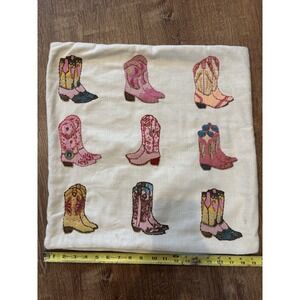 Western Pillow Covers 18x18 19X19 Cowgirl Boot Pillow Cases Beaded Embroidered